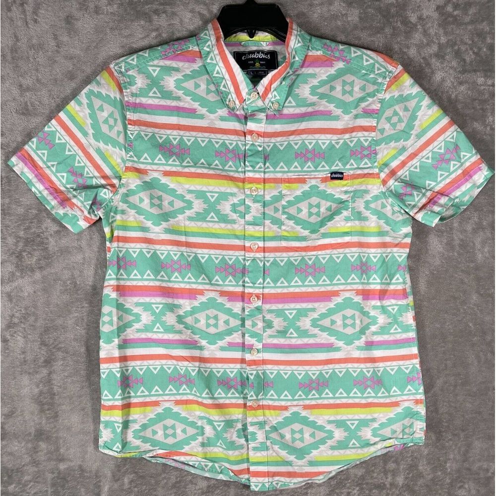 chubbies Mint Aztec Stripe Short Sleeve Button-Down Shirt